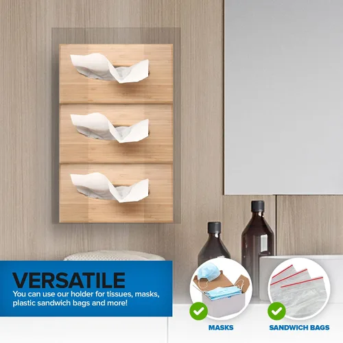 Miniatura 6 de Stock Your Home Dispensador de guantes acrílicos triple, estante para caja de pañuelos, soporte de pared para guantes, para cocina, armario