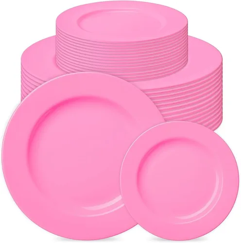 Miniatura 8 de Prestee Juego de platos desechables de 50 piezas, color blanco con borde dorado para fiestas, vacaciones, bodas, incluye 25 platos llanos y 25