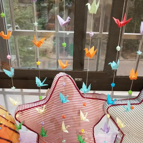 Miniatura 8 de Guirnalda colgante de grúa de papel (3 cuerdas x 5.2 pies), serpentinas de pájaros de origami para despedida de soltera, baby shower, suministros