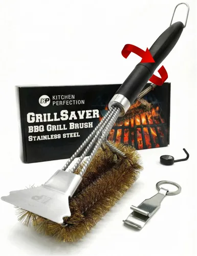 Miniatura 11 de KITCHEN PERFECTION GrillSaver - Cepillo seguro para barbacoa con cabezal de limpieza reemplazable, limpiador de parrilla resistente con raspador, 1.