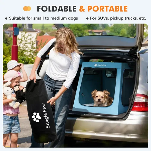 Miniatura 5 de Snagle Paw Jaula portátil para perros para viajes en automóvil, jaula de viaje plegable para perros grandes con marco de metal y ventanas de malla
