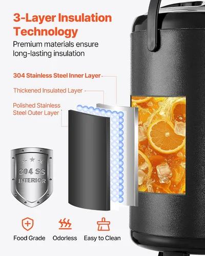 Miniatura 4 de VEVOR Dispensador de bebidas aislado, servidor térmico de bebidas de acero inoxidable de 3.2 galones/12L con espiga y pantalla de temperatura