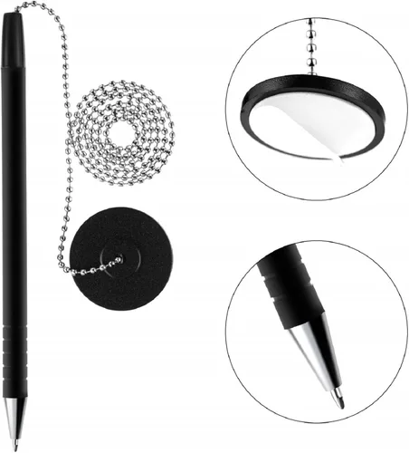 Miniatura 2 de Outus Bolígrafo seguro con cadena adhesiva y soporte de bolígrafo de seguridad para suministros de oficina en casa, tinta negra (6 piezas)