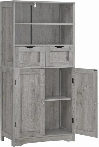Miniatura 10 de Iwell Armario de almacenamiento con puertas y estantes, armario de despensa de cocina, gabinetes de baño para sala de estar, cocina, lavandería