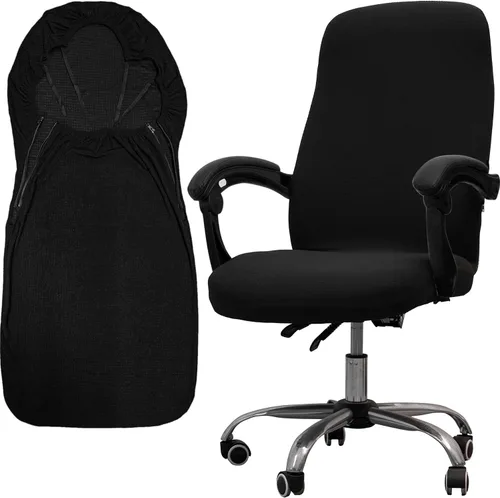 Miniatura 25 de Melaluxe Funda para silla de oficina de jacquard elástico, extraíble y lavable, funda de asiento giratoria para silla de escritorio, color negro