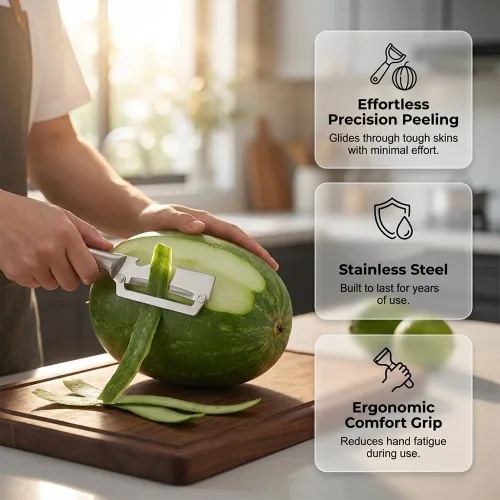 Miniatura 7 de Pelador de verduras multifuncional para cocina, pelador de verduras 2026 con mango de madera y abridor de botellas, herramienta de cocina de acero