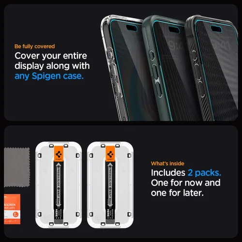 Miniatura 8 de Spigen Protector de pantalla de vidrio templado [GlasTR EZ FIT - Privacy] diseñado para iPhone 15 Pro Max [compatible con fundas] - Paquete de 2