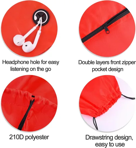 Miniatura 3 de KUUQA Bolsas de mochila con cordón a granel con bolsillo con cremallera y agujero para auriculares, Con color, Viajar