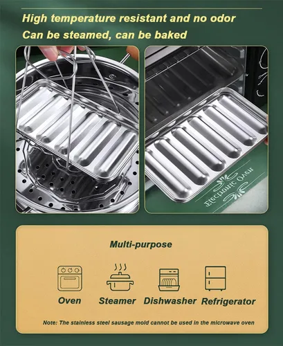 Miniatura 6 de Molde de salchicha de acero inoxidable con 6 cavidades para perros calientes caseros, molde antiadherente para perritos calientes para horno