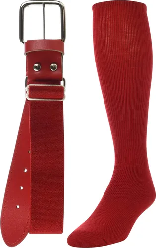 TCK Combo de calcetines y cinturón de béisbol o sóftbol, tallas para jóvenes y adultos para niños y niñas, hombres y mujeres Escarlata