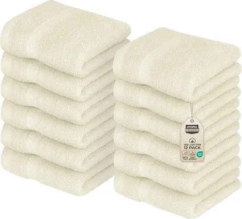 Utopia Towels Juego de 12 toallas pequeñas (12 x 12 pulgadas), 100% algodón hilado en anillo, altamente absorbentes y suaves al tacto, esenciales