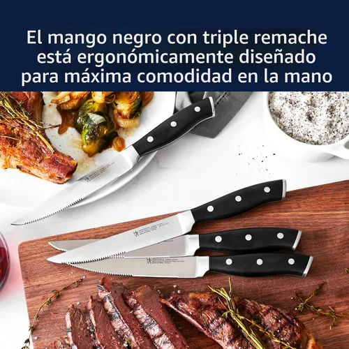 Miniatura 3 de HENCKELS Juego de 4 cuchillos para carne forjados Accent, negro, de ingeniería alemana, informado por más de 100 años de maestría