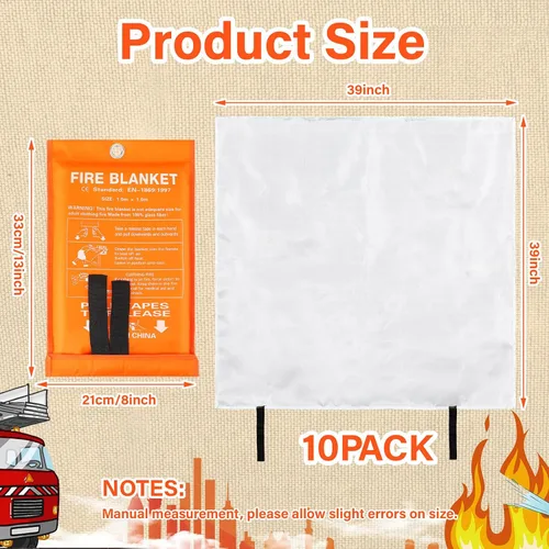 Miniatura 2 de Macarrie Paquete de 10 mantas de emergencia contra incendios de 39 x 39 pulgadas para el hogar, cocina, manta de supresión de seguridad de fibra