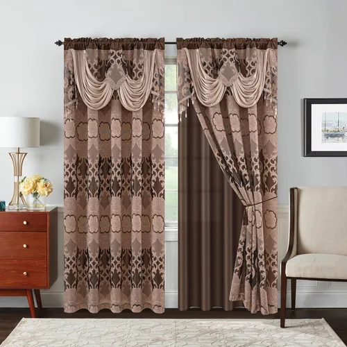 Miniatura 12 de Petrichor Cortinas de gasa jacquard transparente borgoña (54 pulgadas de ancho x 63 pulgadas de largo), 2 paneles con cenefa adjunta, diseño floral