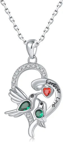 Bolelis Collares de plata de ley con colibrí para mujer, chapado en oro, colgante de flor de pájaro adornado con circonita brillante, joyería para