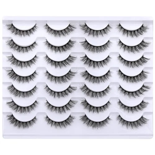 Newcally - Pestañas postizas de ojo de gato con aspecto natural, pestañas cortas y tupidas en 3D, paquete de 14 pares de pestañas falsas de visón