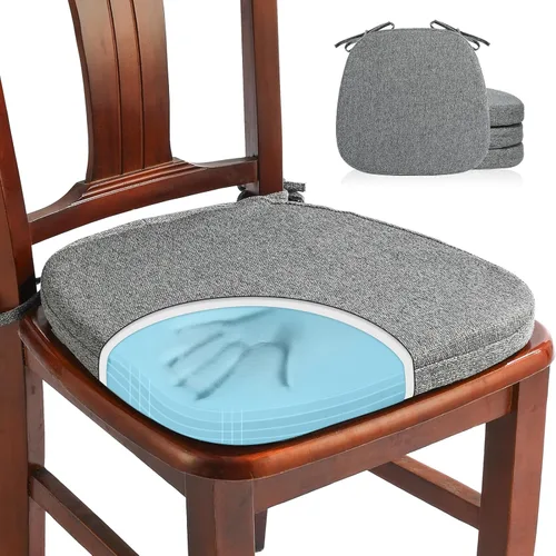 Miniatura 14 de SINOSSO Paquete de 4 cojines de espuma viscoelástica para sillas de comedor, tela tejida amigable de 16 pulgadas en forma de U, cómodas almohadillas