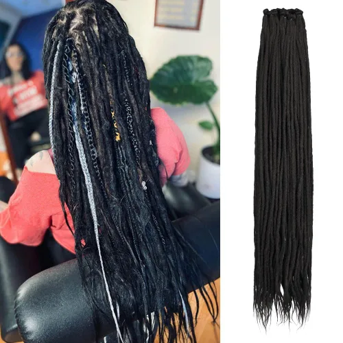 Miniatura 15 de Kraler Extensiones de Rastas Azules, Extensiones de Rastas Sintéticas de Ganchillo de 22", 100% Hechas a Mano, Rastas de Una Sola Punta, Delgadas