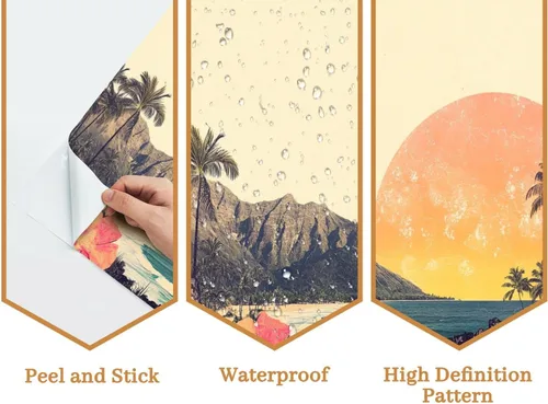 Miniatura 3 de Hawaii - Mural de pared retro exótico exótico tropical con olas de playa, paisaje, vintage, despegar y pegar, autoadhesivo, extraíble, adhesivo