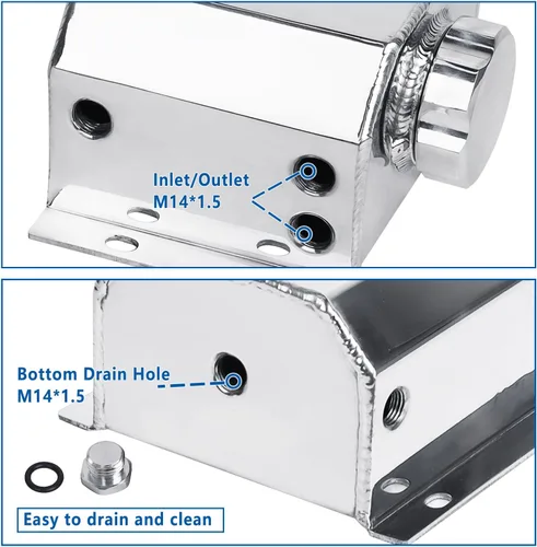 Miniatura 4 de LokoCar Tanque de Radiador de Refrigerante Universal de Expansión y Desbordamiento de 1L, Aluminio Plateado