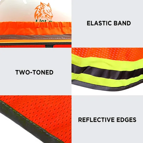 Miniatura 5 de WOLF Industrial Products Sombrero Duro de Alta Visibilidad Naranja Reflectante de Ala Completa con Visera de Malla y Protección para el Cuello