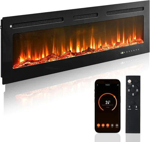 Miniatura 10 de oneinmil - Chimenea eléctrica de 50 pulgadas de ancho para empotrar/montar en pared, chimenea eléctrica con control remoto con temporizador, 12