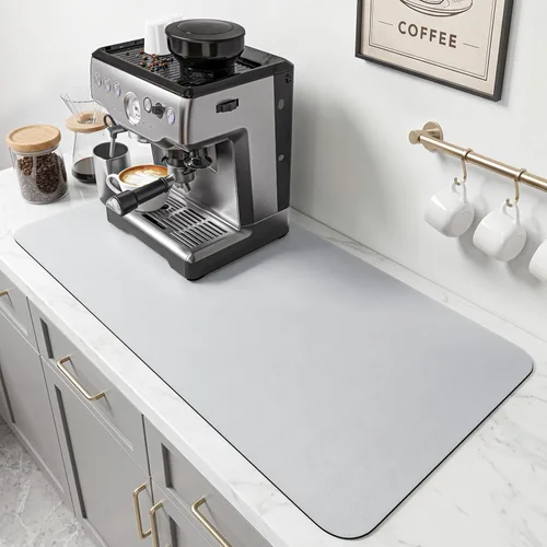 Miniatura 13 de PoYang Tapete de café extragrande de 31.5 x 17 pulgadas, accesorios de barra de café para encimera, tapete absorbente para secado de platos, Gris