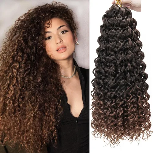 Miniatura 34 de GoGo Curl Crochet Hair 18 pulgadas onda de agua pelo sintético bohemio ganchillo trenzado jengibre onda profunda extensiones de cabello trenzado