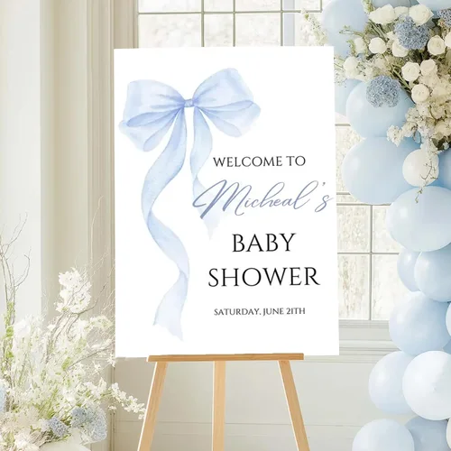 Miniatura 16 de Letrero de bienvenida personalizado para baby shower, letrero de bienvenida personalizado con lazo rosa para baby shower, póster de lazo rosa