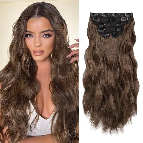 Miniatura 20 de WECAN Extensión de cabello con clip, de 20 pulgadas, mezcla de rubio ceniza y rubio decolorado, 6 piezas, extensiones de cabello largo ondulado