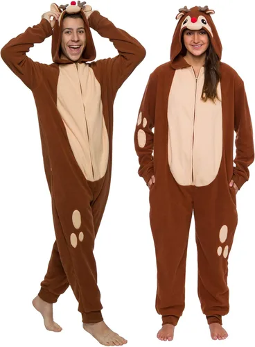 Slim Christmas Adult Onesie - Fun Holiday Costume - Santa Clause and Reindeer One Piece for Adults, Women and Men FUNZIEZ!