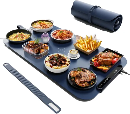 Miniatura 11 de Esterilla de calentamiento para alimentos, bandeja de calentamiento eléctrica Voriah con 3 ajustes de temperatura y apagado automático, calentador