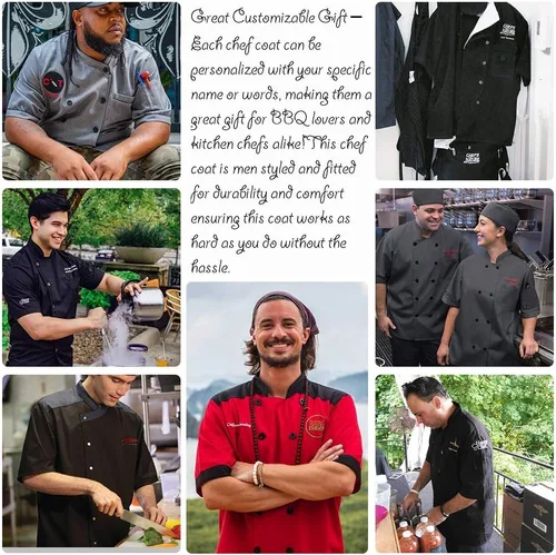 Miniatura 4 de Chaqueta de chef personalizada Chaqueta de chef clásica de manga corta para hombre con botones tradicionales