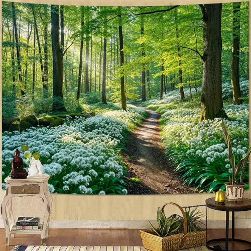 Miniatura 55 de Zussun Tapiz de Bosque Natural de Montaña Tapiz Verde de Pino Luz Solar Selva para Dormitorio Estético Planta Paisaje de Montaña Tapices Pequeños