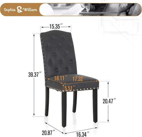 Miniatura 2 de Sophia & William Juego de 2 sillas de comedor tapizadas de piel sintética con respaldo alto y patas de madera maciza, sillas de comedor decorativas