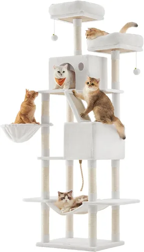 Miniatura 12 de Feandrea Árbol para gatos, torre grande para gatos de 81.1 pulgadas, condominio de felpa de varios niveles con 13 postes rascadores, 2 perchas, 2