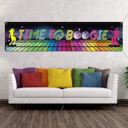 Miniatura 4 de Decoraciones para fiestas temáticas de los años 70, tela grande de los años 70, telón de fondo colorido de discoteca, suministros para fiestas