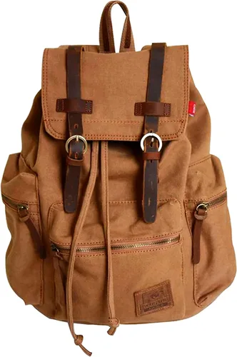 Miniatura 16 de HuaChen Mochila de viaje de lona vintage con ribete de cuero, funda acolchada para laptop, bolsillo de seguridad trasero oculto, se adapta a 14
