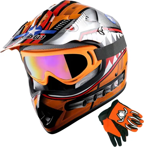 Miniatura 17 de 1Storm - Casco de motocross para jóvenes y niños, color negro mate + gafas + paquete de guantes negros para jóvenes MG