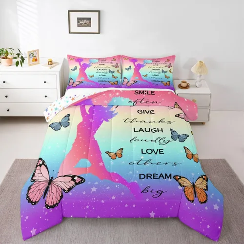 Miniatura 36 de Erosebridal Juego de ropa de cama de princesa de ballet, tamaño Queen, juego de edredón de 3 piezas para niñas bailarinas de ballet, lindo juego