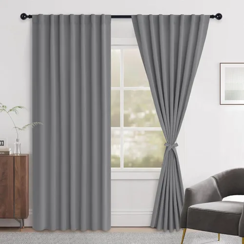 Miniatura 82 de Hiasan Cortinas opacas negras para dormitorio, cortinas opacas cortas de 45 pulgadas de largo, con aislamiento térmico, bolsillo para barra