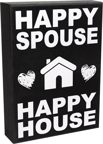 JennyGems Cartel de Happy Spouse Happy House, regalos divertidos de boda, regalos para parejas, letreros de matrimonio, decoración para parejas,
