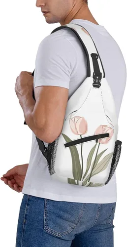 Miniatura 7 de Bolso bandolera para hombres y mujeres, mochila cruzada floral de tulipán pastel, mochila casual de senderismo para viajes, deportes, correr, bolsa