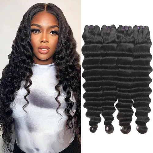 Miniatura 20 de Paquetes de cabello brasileño suelto de onda profunda con cierre, 3 paquetes y cierre de cabello humano de 10, 12, 14+10 pulgadas, 100% sin