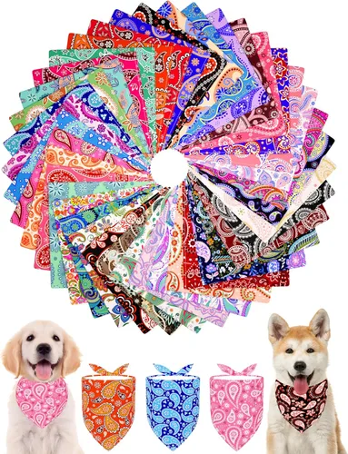 Miniatura 32 de PET SHOW 50 Pack Bandanas Navideñas para Perros Grandes XL Lavables Feliz Año Nuevo Bandanas en Triángulo a Granel Baberos para Perros Medianos