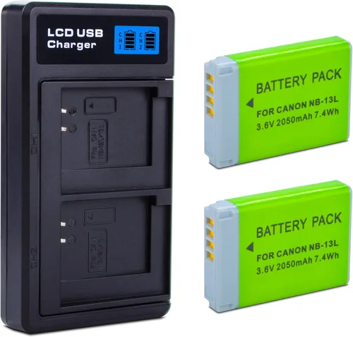 Paquete de 2 baterías NB-13L con cargador dual USB-C compatible con Canon PowerShot G7 X Mark II, G7 X, G1 X Mark III, G5 X, G5X Mark II, G9 X Mark