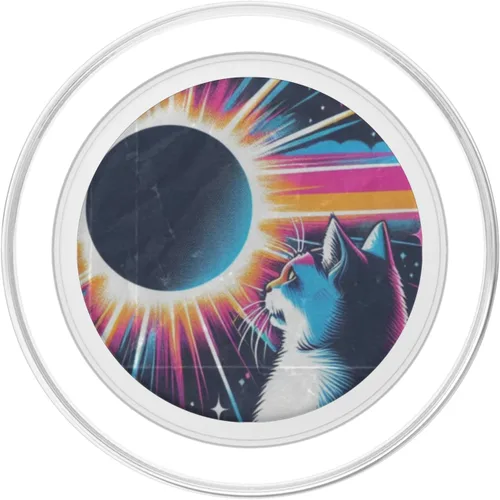 Miniatura 2 de Cat Solar Eclipse - Synthwave Retro Poster Style PopSockets MagSafe PopGrip for iPhone