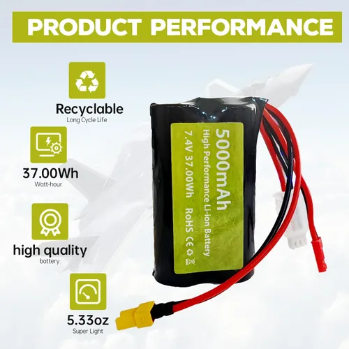 Miniatura 6 de Batería de iones de litio 2 piezas 7.4V 5000mah 2S con enchufe JST y enchufe XT30 con 1 cargador 2 en 1 para TX16S, TX18S, RC4GS, RC6GS, TX12