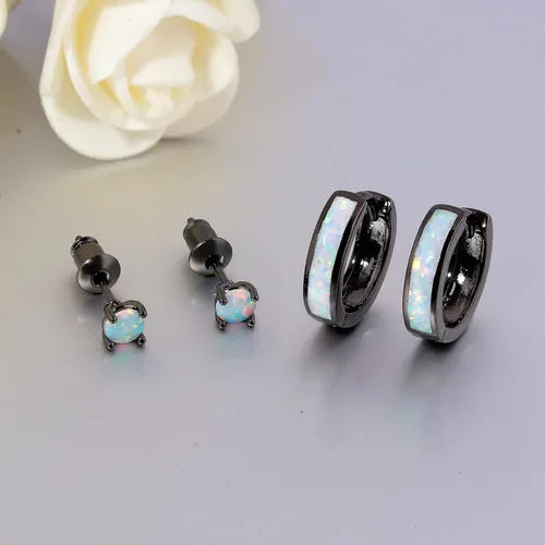 Miniatura 11 de CiNily Aretes Huggie de ópalo con bisagras, chapados en oro, hipoalergénicos, pequeños aretes de aro para mujeres, adolescentes, niñas, hombres