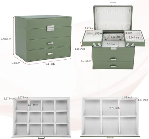 Miniatura 3 de Dajasan Caja organizadora de joyas para mujeres y niñas, organizador de joyas, caja de joyería de cuero de 4 capas, idea de regalo para el día